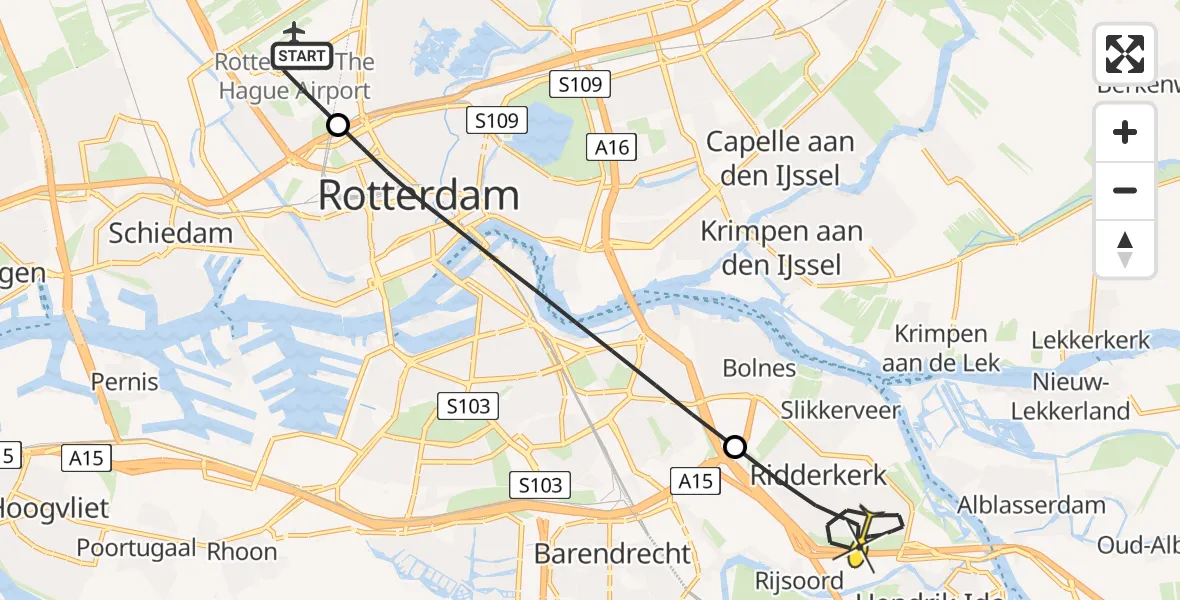 Routekaart van de vlucht: Lifeliner 2 naar Ridderkerk, Terletpad