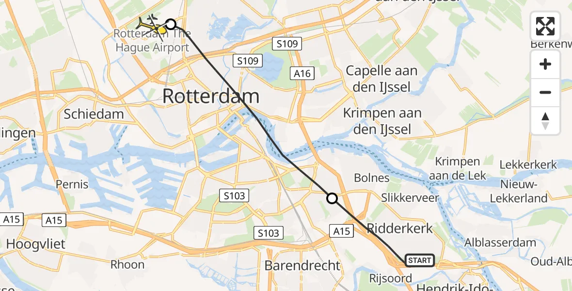 Routekaart van de vlucht: Lifeliner 2 naar Rotterdam The Hague Airport, Oosterparkweg