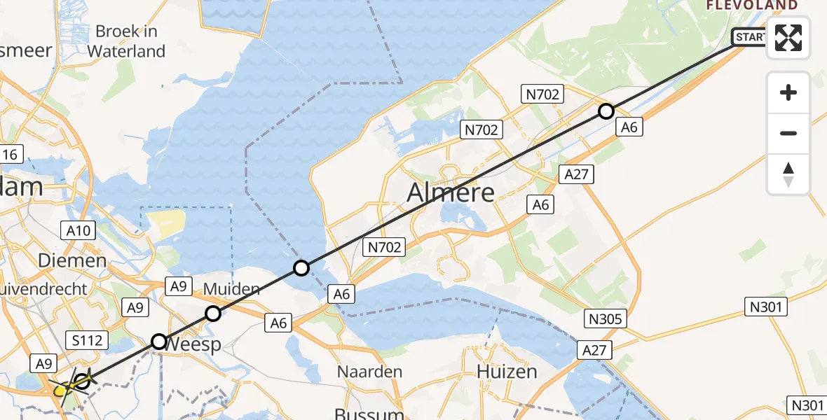 Routekaart van de vlucht: Lifeliner 1 naar Academisch Medisch Centrum (AMC), Trekweg