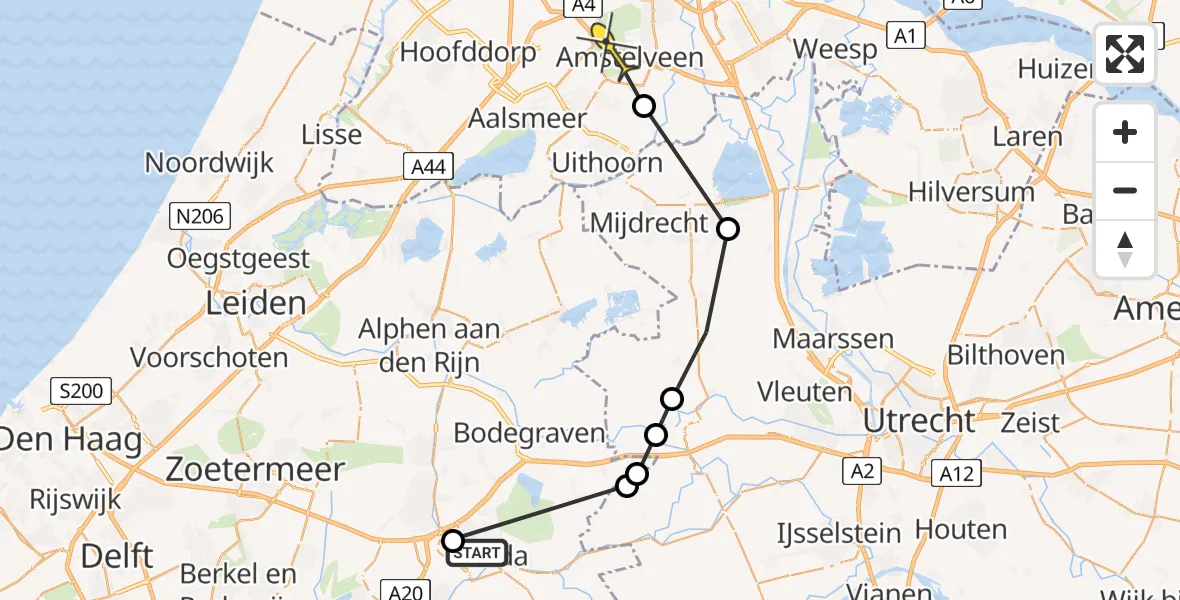 Routekaart van de vlucht: Politiehelikopter naar Amstelveen, Wilhelminakade