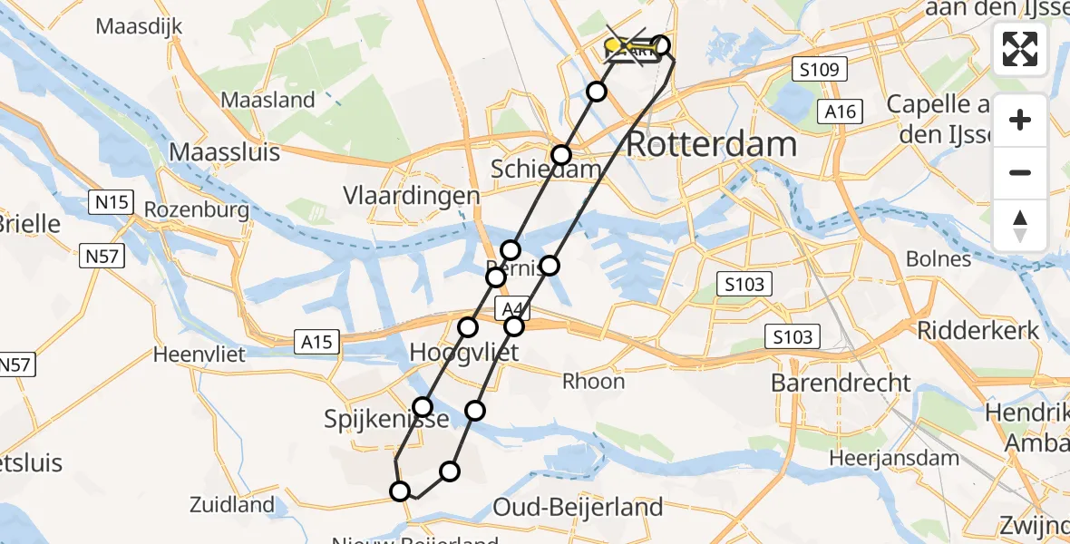 Routekaart van de vlucht: Lifeliner 2 naar Rotterdam The Hague Airport, Zestienhovensekade