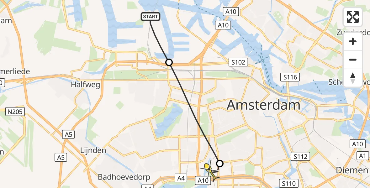 Routekaart van de vlucht: Lifeliner 1 naar VU Medisch Centrum Amsterdam, Maltaweg