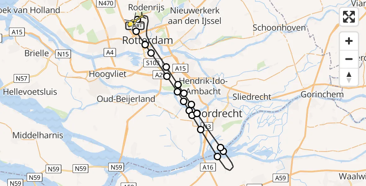 Routekaart van de vlucht: Lifeliner 2 naar Rotterdam The Hague Airport, Hertenheuvel