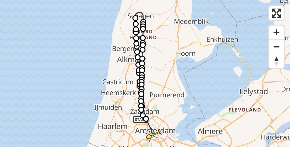 Routekaart van de vlucht: Lifeliner 1 naar Amsterdam, Westhavenweg