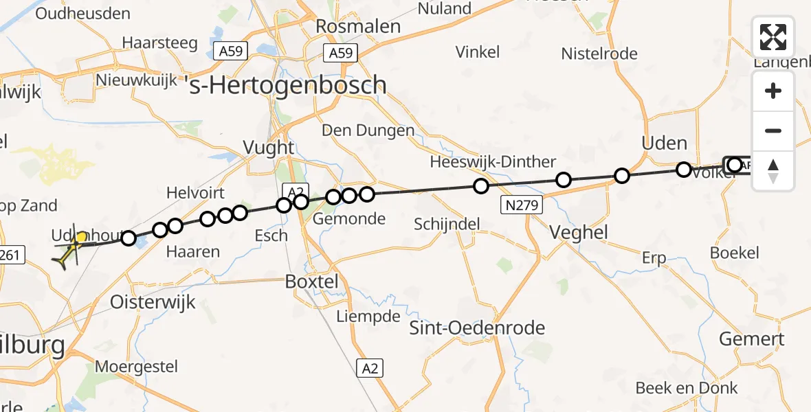 Routekaart van de vlucht: Lifeliner 3 naar Udenhout, Lagenheuvelstraat