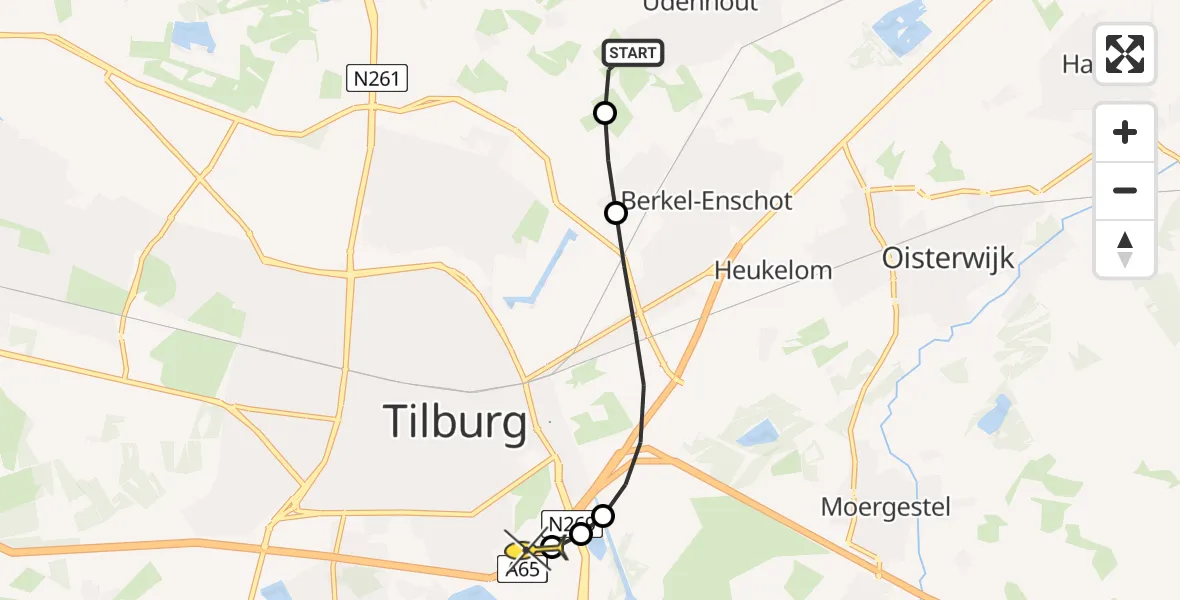 Routekaart van de vlucht: Lifeliner 3 naar Tilburg, Waalwijksebaan