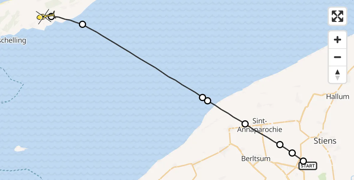 Routekaart van de vlucht: Ambulanceheli naar Landerum, Nijlânsdyk
