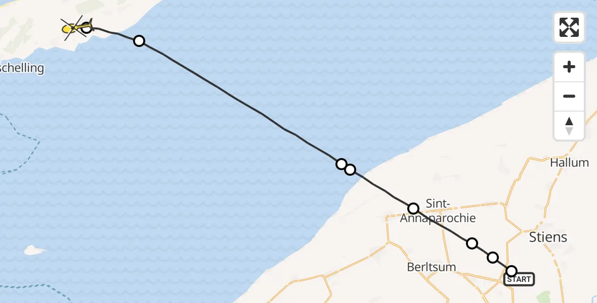 Routekaart van de vlucht: Ambulancehelikopter naar Landerum, Nijlânsdyk