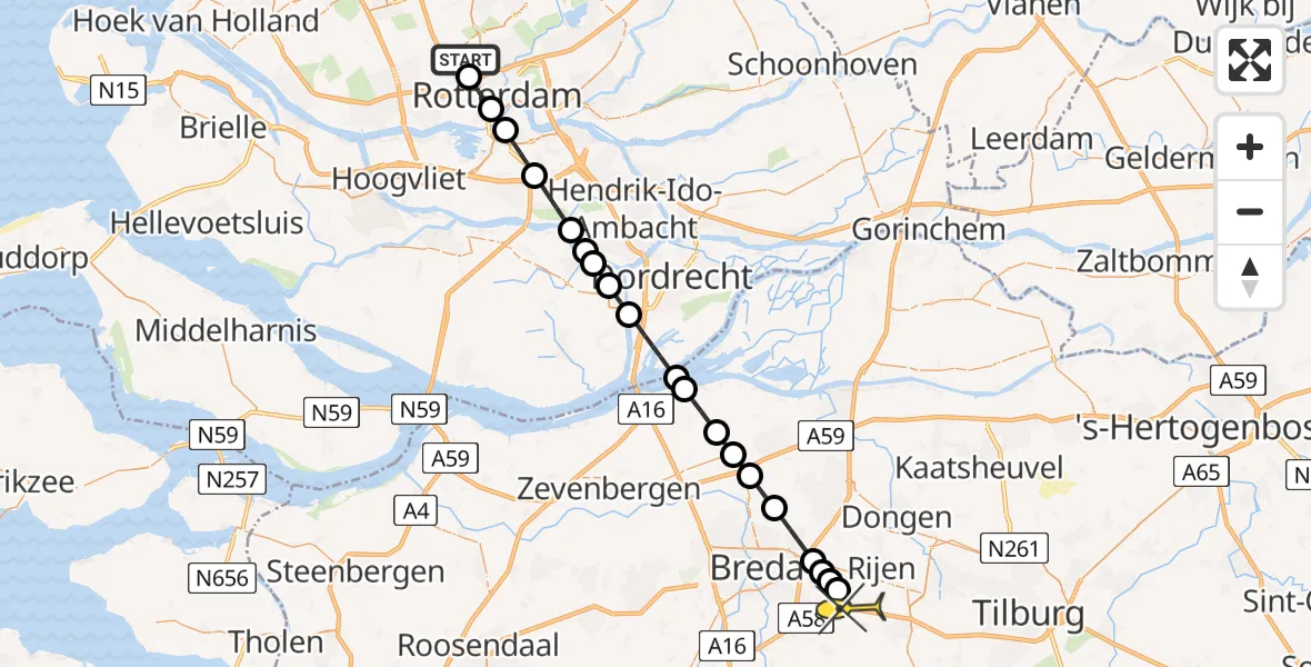 Routekaart van de vlucht: Lifeliner 2 naar Molenschot, Welschapstraat