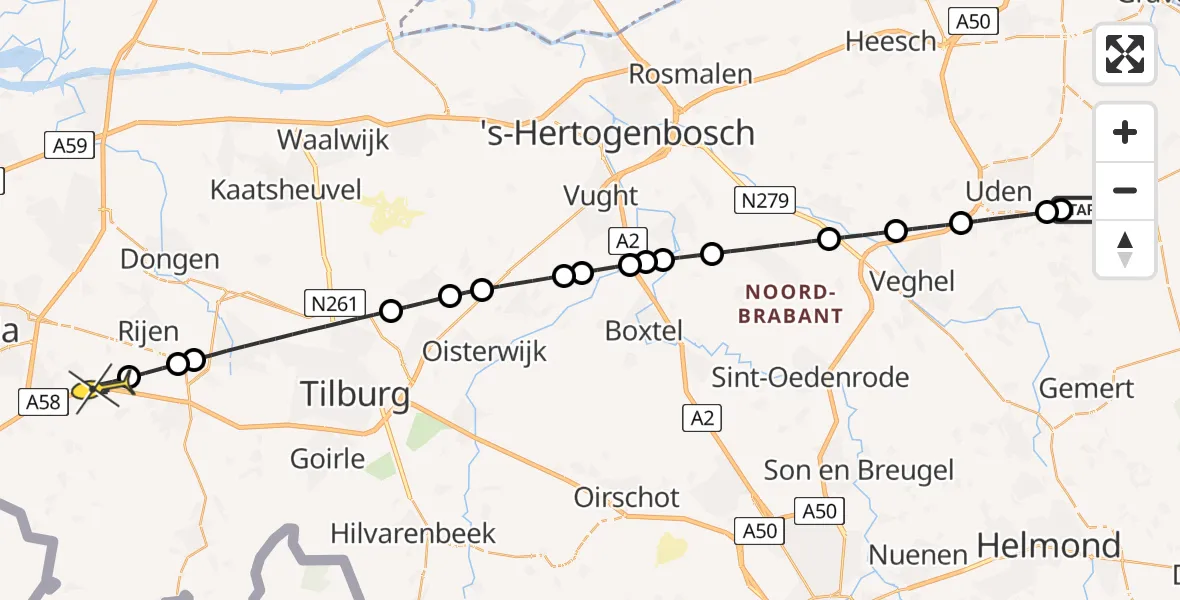 Routekaart van de vlucht: Lifeliner 3 naar Molenschot, Rondweg Volkel