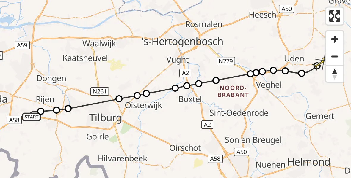 Routekaart van de vlucht: Lifeliner 3 naar Vliegbasis Volkel, Lijndonk