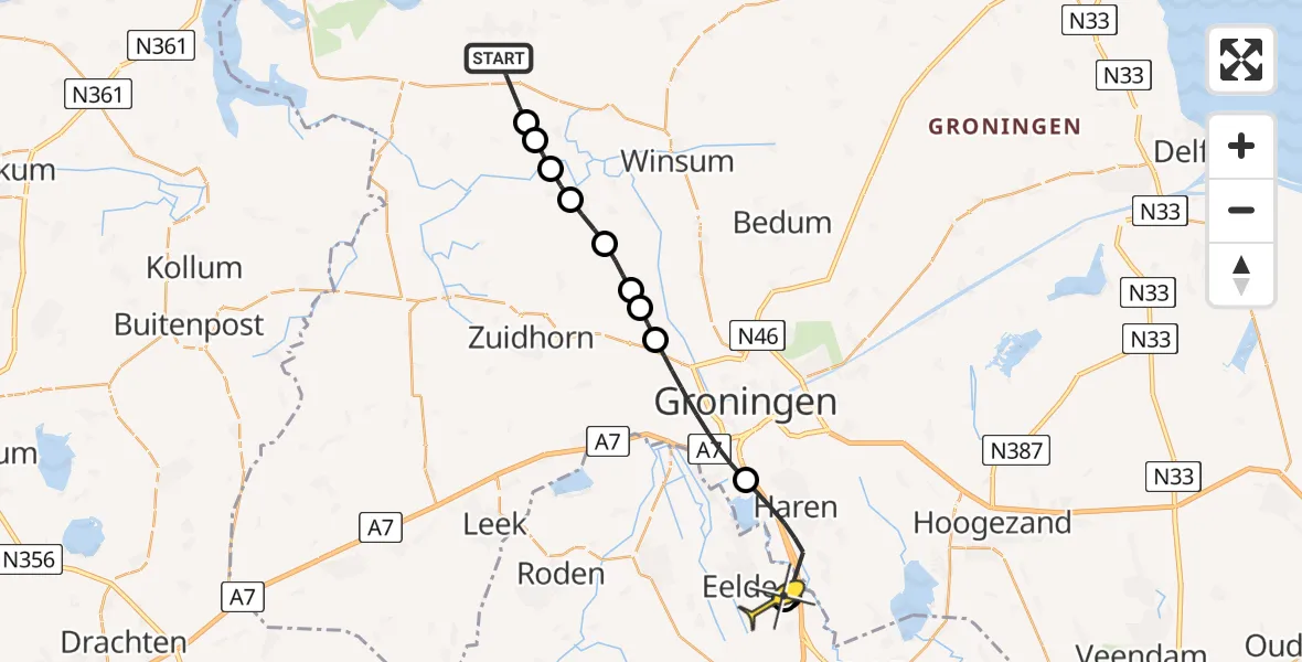 Routekaart van de vlucht: Lifeliner 4 naar Groningen Airport Eelde, Schaapweg