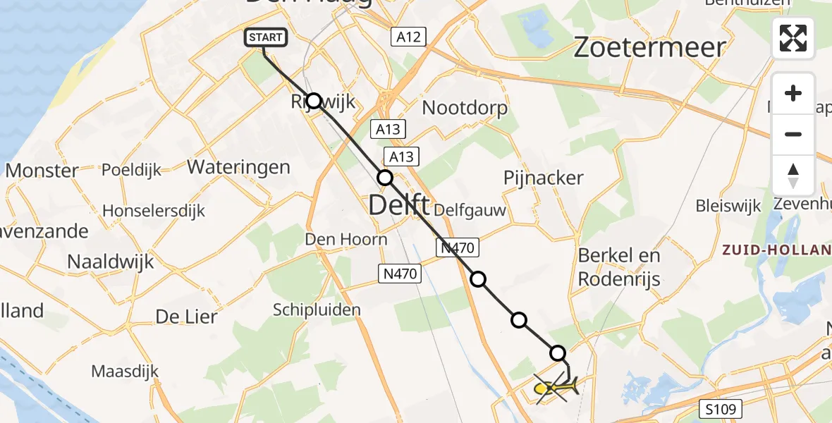 Routekaart van de vlucht: Lifeliner 2 naar Rotterdam The Hague Airport, Melis Stokelaan