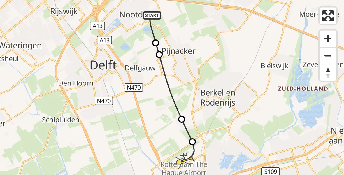 Routekaart van de vlucht: Lifeliner 2 naar Rotterdam The Hague Airport, Natuur- en recreatieschap Dobbeplas