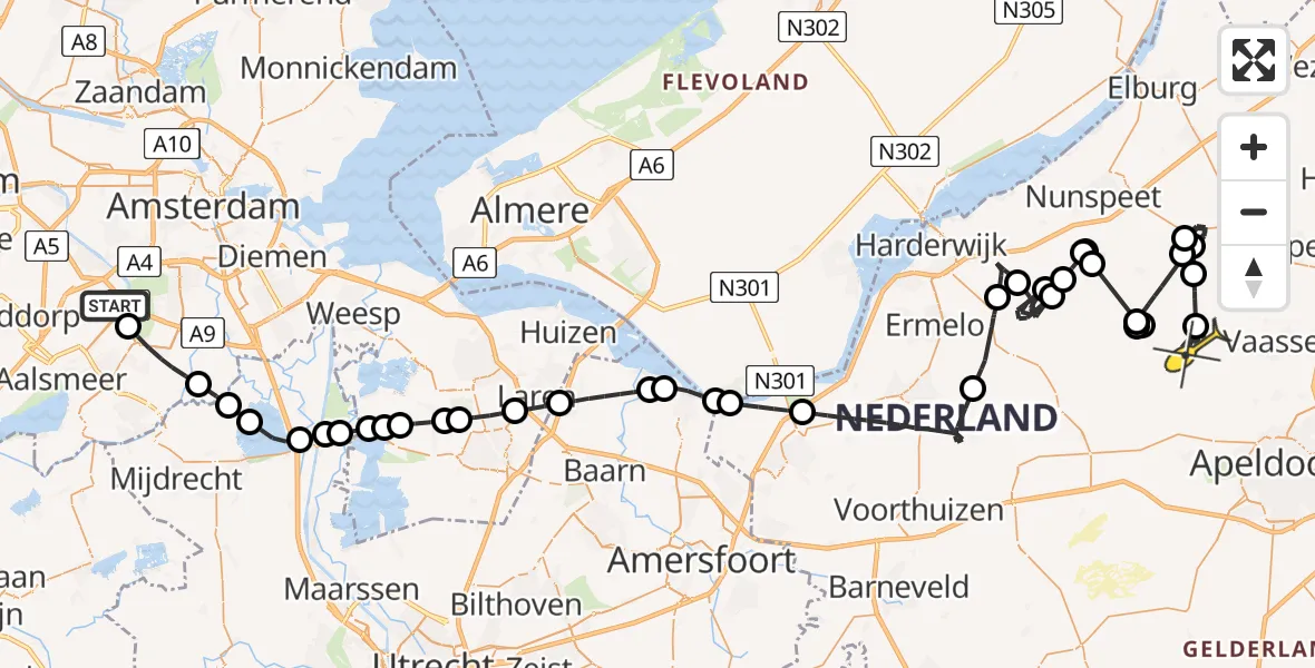 Routekaart van de vlucht: Politieheli naar Vaassen, Mr. Jac. Takkade