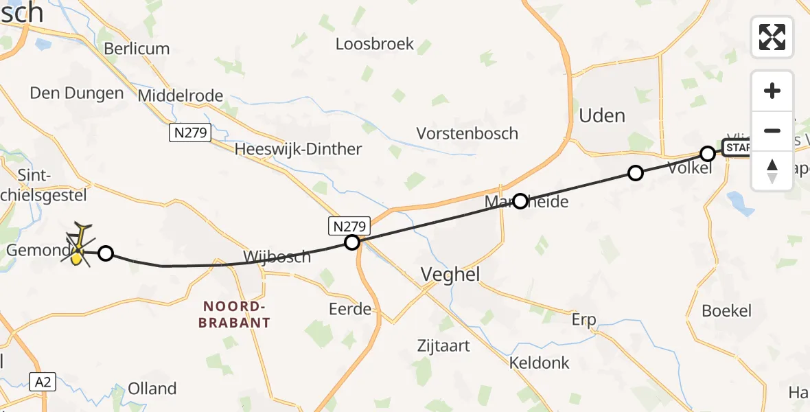 Routekaart van de vlucht: Lifeliner 3 naar Gemonde, Rondweg Volkel