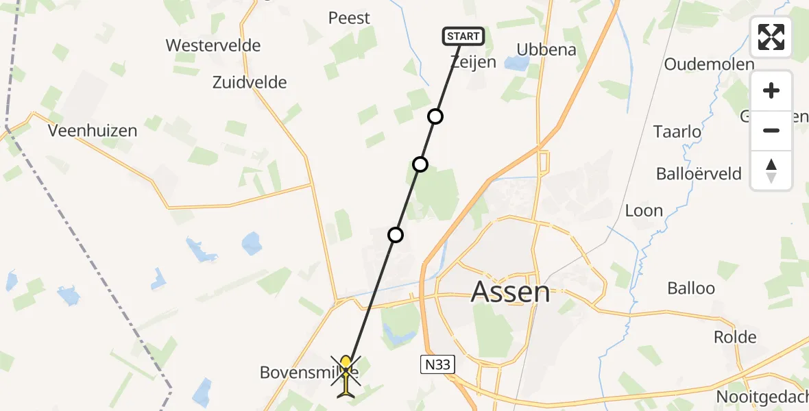 Routekaart van de vlucht: Lifeliner 4 naar Assen, Zeijerwiek