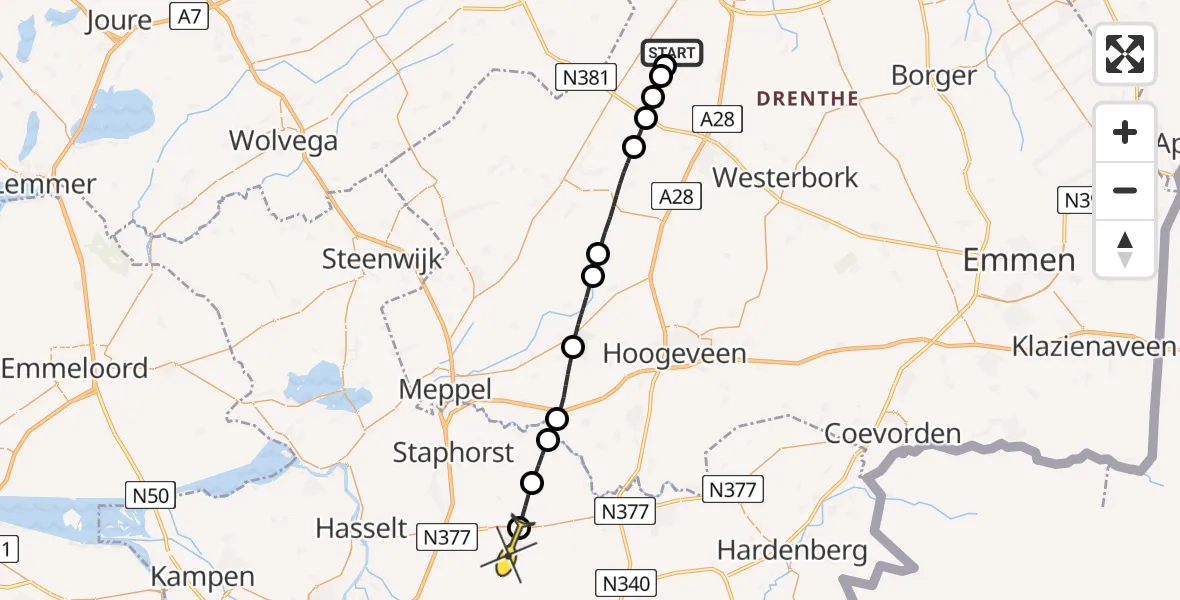 Routekaart van de vlucht: Lifeliner 4 naar Nieuwleusen, Oranje