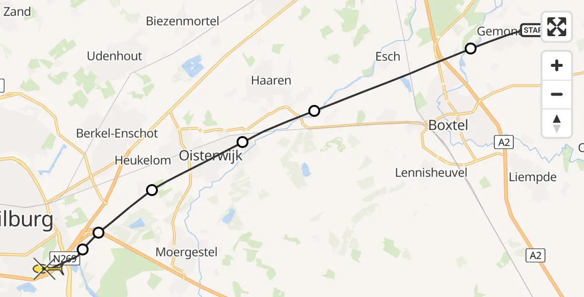 Routekaart van de vlucht: Lifeliner 3 naar Tilburg, Pastoor van Kesselhof