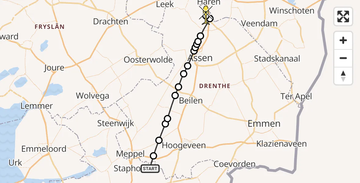 Routekaart van de vlucht: Lifeliner 4 naar Groningen Airport Eelde, Hoge Linthorst