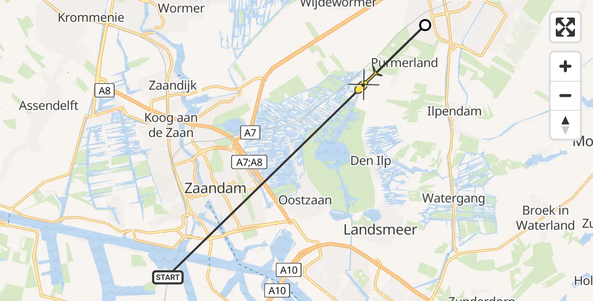 Routekaart van de vlucht: Lifeliner 1 naar Purmerland, Cairostraat