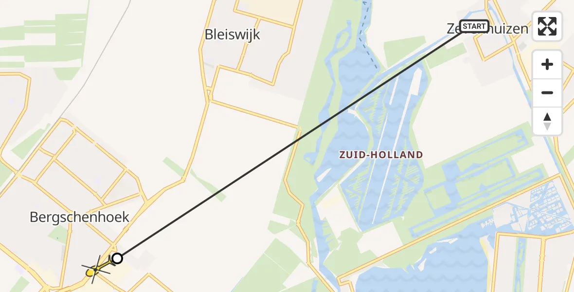 Routekaart van de vlucht: Traumahelikopter naar Bergschenhoek, Dorsvloerweg