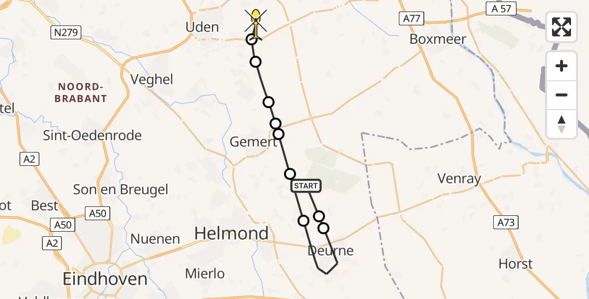 Routekaart van de vlucht: Lifeliner 3 naar Vliegbasis Volkel, Wolfskamp