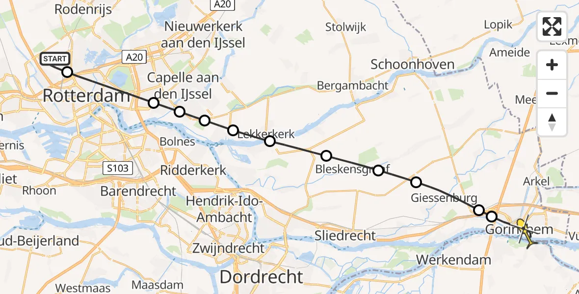 Routekaart van de vlucht: Lifeliner 2 naar Gorinchem, Ypenburgstraat