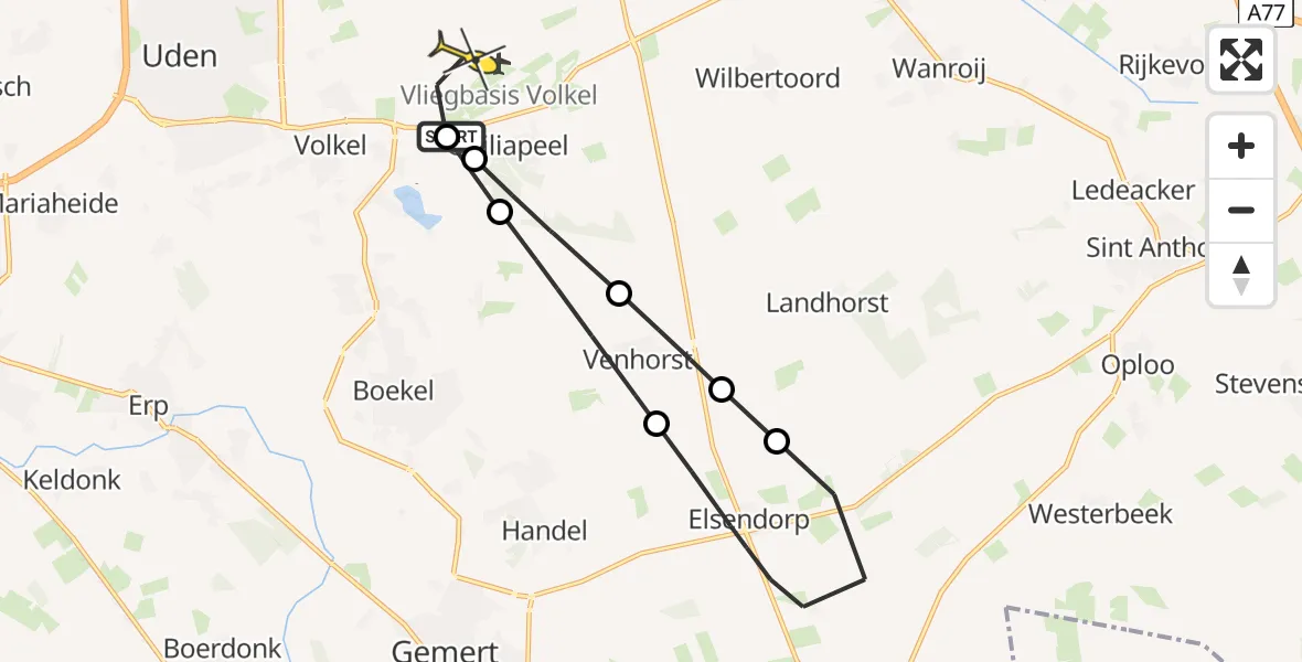 Routekaart van de vlucht: Lifeliner 3 naar Vliegbasis Volkel, Dennenstraat