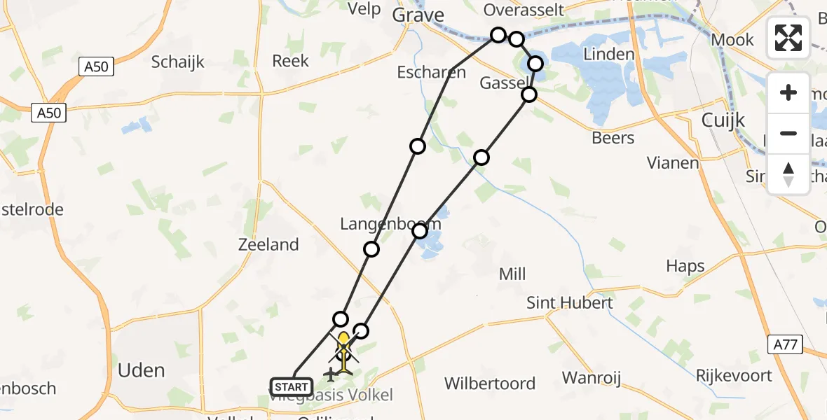 Routekaart van de vlucht: Lifeliner 3 naar Vliegbasis Volkel, Houtvennen