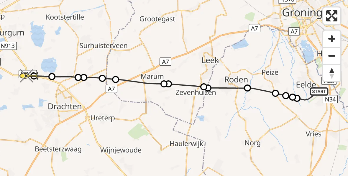 Routekaart van de vlucht: Lifeliner 4 naar Nijega, Lugtenbergerweg