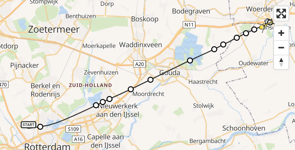 Routekaart van de vlucht: Lifeliner 2 naar Linschoten, Van der Duijn van Maasdamweg