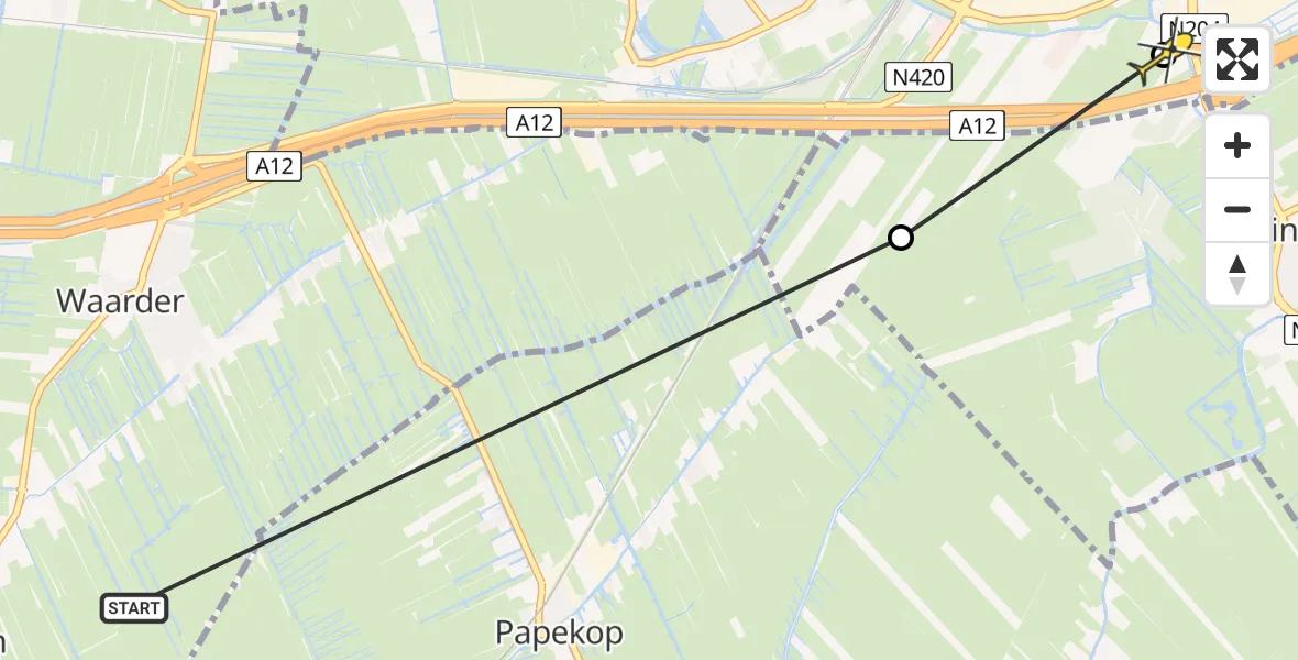 Routekaart van de vlucht: Lifeliner 2 naar Woerden, Kromwijkerdijk