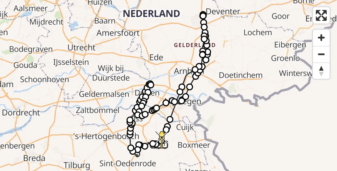 Routekaart van de vlucht: Politieheli naar Volkel, Venstraat