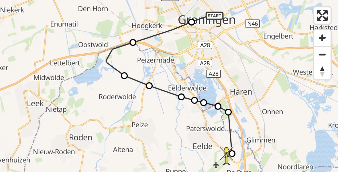 Routekaart van de vlucht: Lifeliner 4 naar Groningen Airport Eelde, Oude Boteringestraat