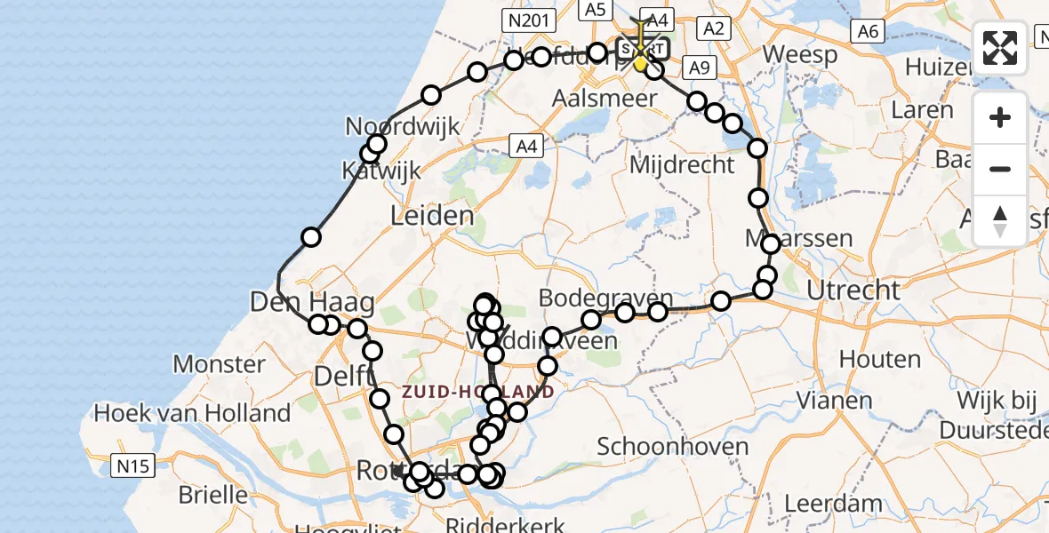 Routekaart van de vlucht: Politieheli naar Schiphol, Fokkerweg