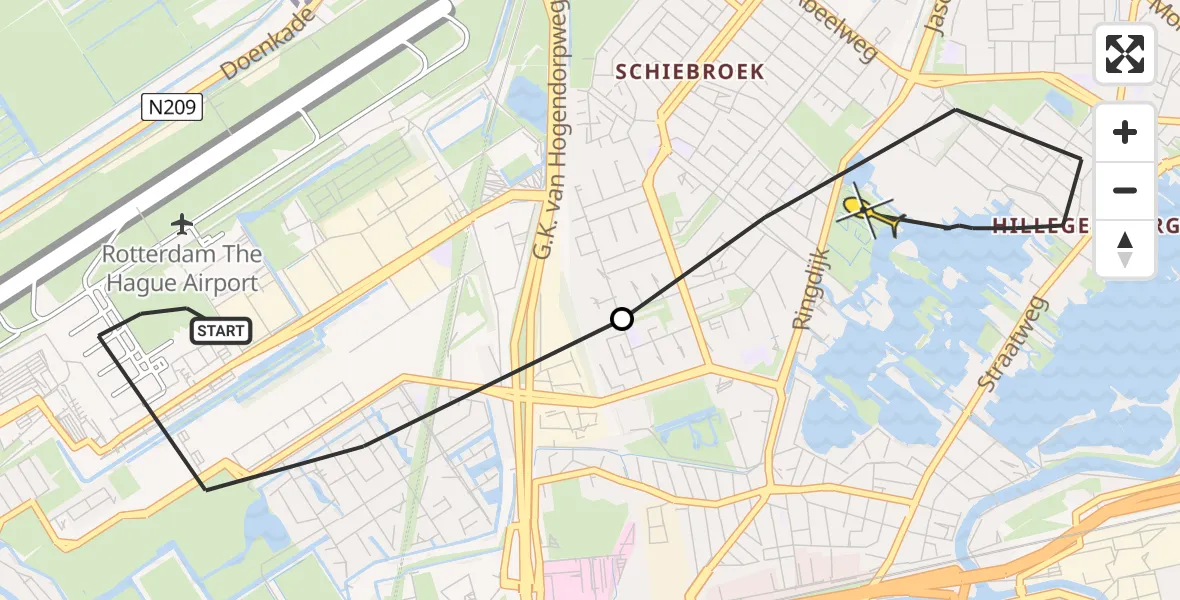 Routekaart van de vlucht: Lifeliner 2 naar Rotterdam, Van der Duijn van Maasdamweg