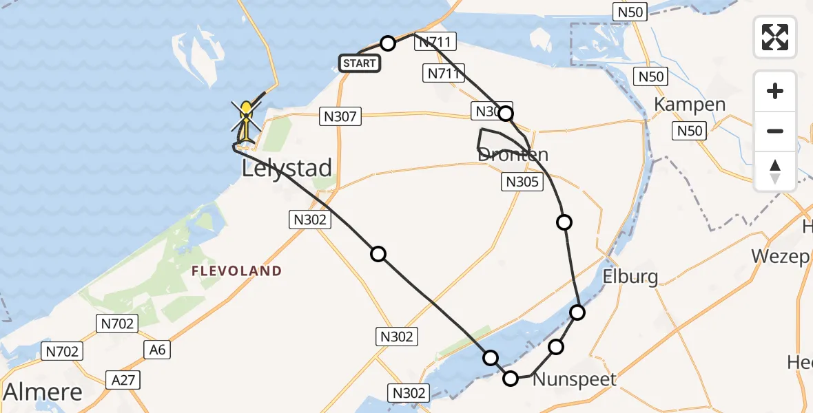 Routekaart van de vlucht: Politieheli naar Lelystad, Klokbekerweg