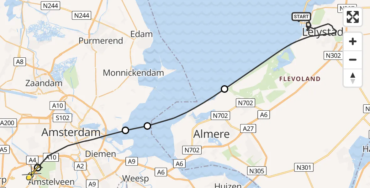 Routekaart van de vlucht: Politieheli naar Schiphol, Markerwaarddijk