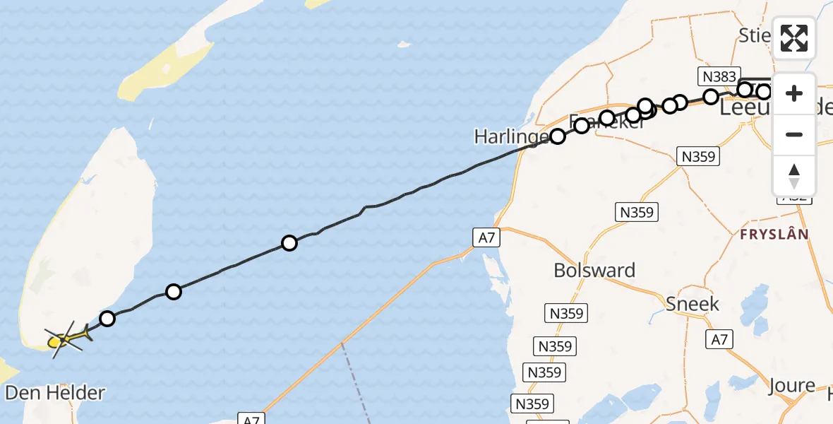 Routekaart van de vlucht: Ambulanceheli naar Den Hoorn, Sasker van Heringawei