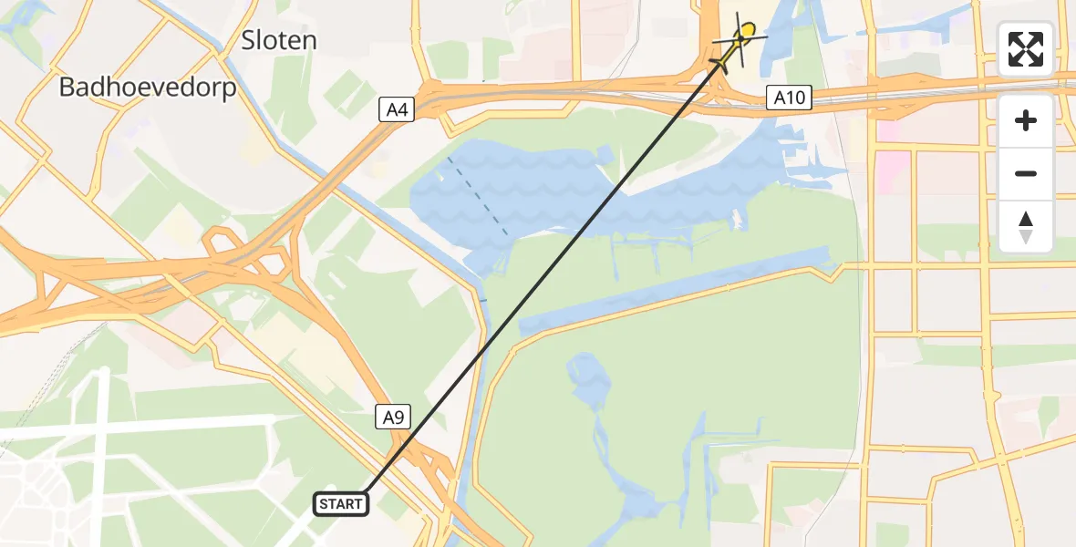 Vluchtroute Politiehelikopter van Schiphol naar Amsterdam