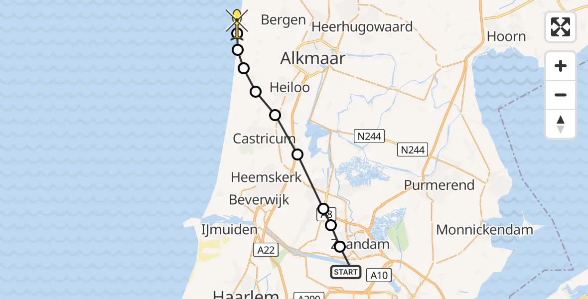 Routekaart van de vlucht: Lifeliner 1 naar Bergen aan Zee, Grote Tocht