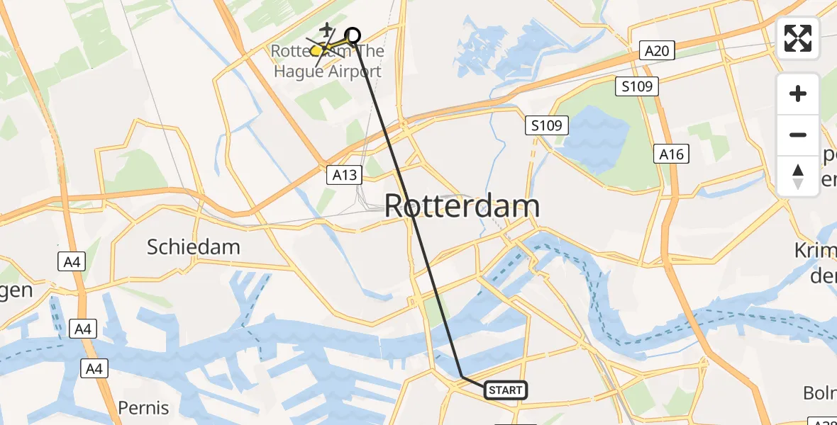 Routekaart van de vlucht: Lifeliner 2 naar Rotterdam The Hague Airport, Statenweg