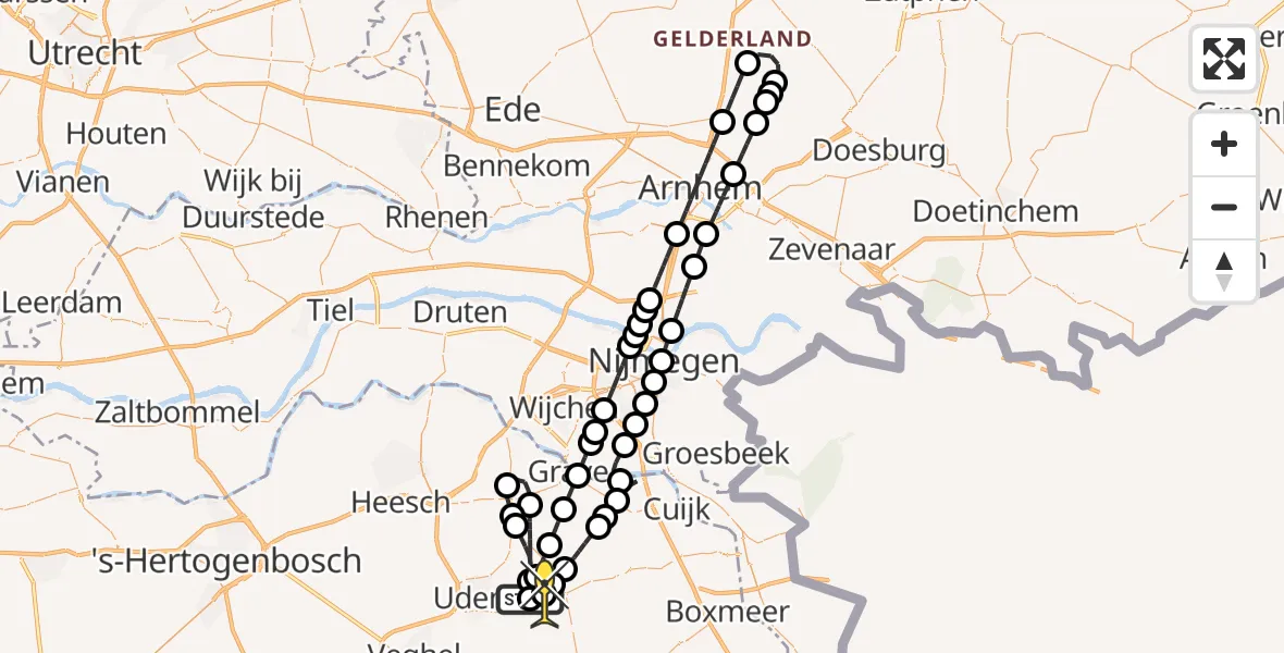 Routekaart van de vlucht: Lifeliner 3 naar Vliegbasis Volkel, Millsebaan