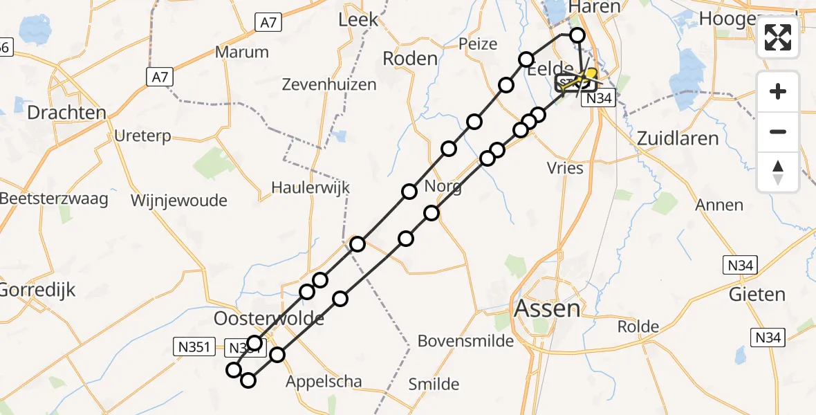 Routekaart van de vlucht: Lifeliner 4 naar Groningen Airport Eelde, Lugtenbergerweg