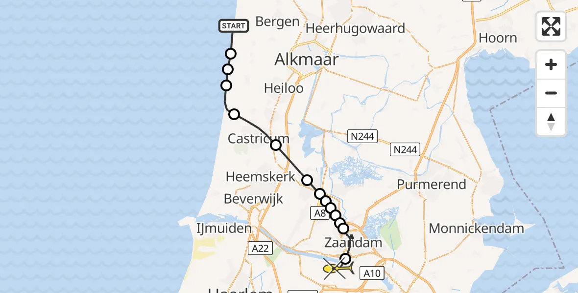 Routekaart van de vlucht: Lifeliner 1 naar Amsterdam Heliport, Woudweg