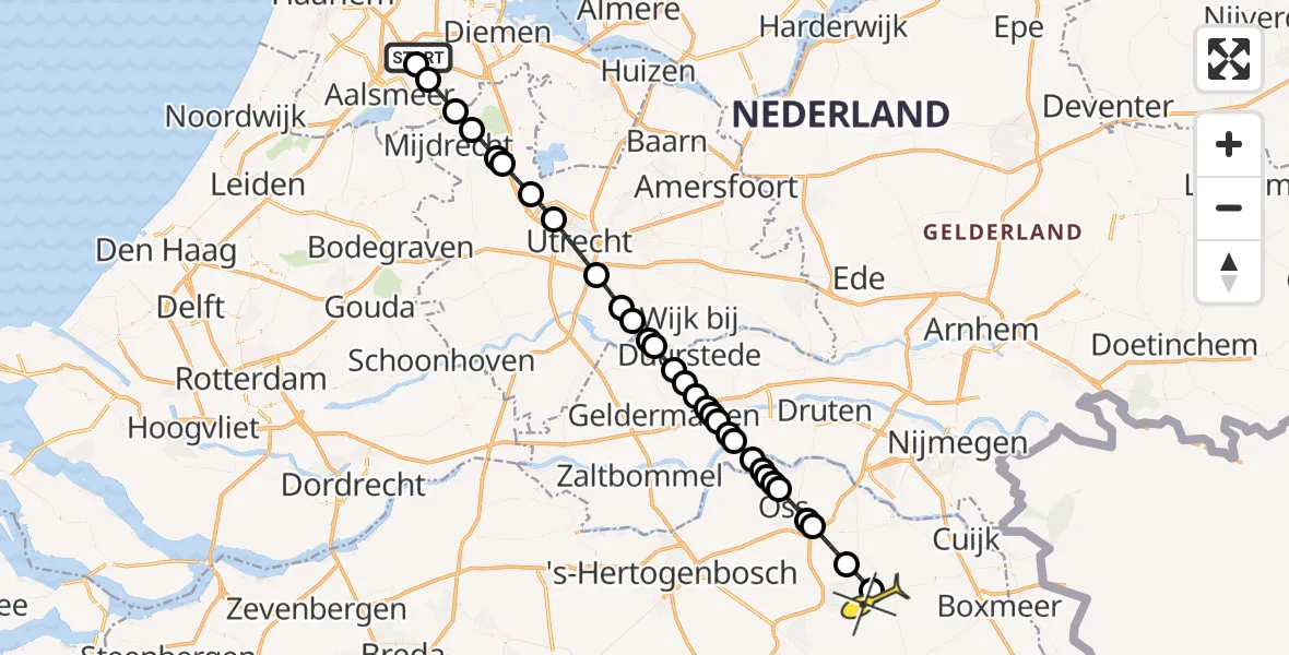 Routekaart van de vlucht: Politieheli naar Vliegbasis Volkel, Thermiekstraat