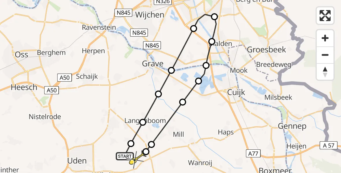 Routekaart van de vlucht: Lifeliner 3 naar Volkel, Trentsedijk