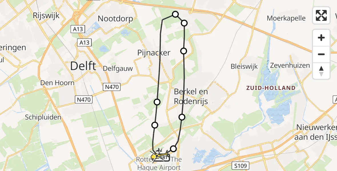 Routekaart van de vlucht: Lifeliner 2 naar Rotterdam The Hague Airport, Kleihoogtpad