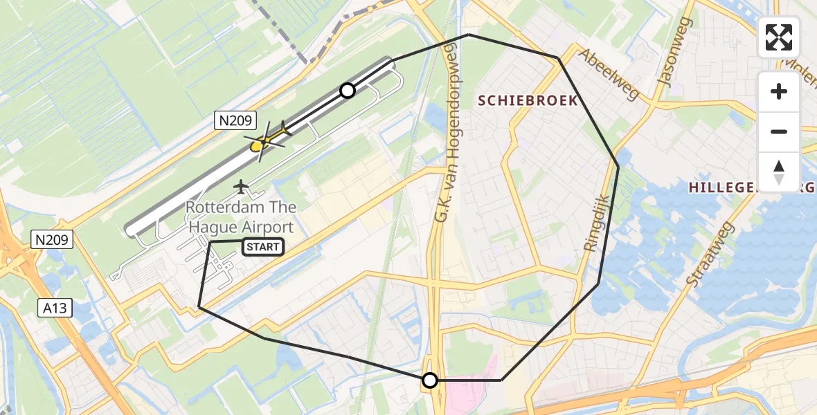 Routekaart van de vlucht: Lifeliner 2 naar Rotterdam The Hague Airport, Van der Duijn van Maasdamweg